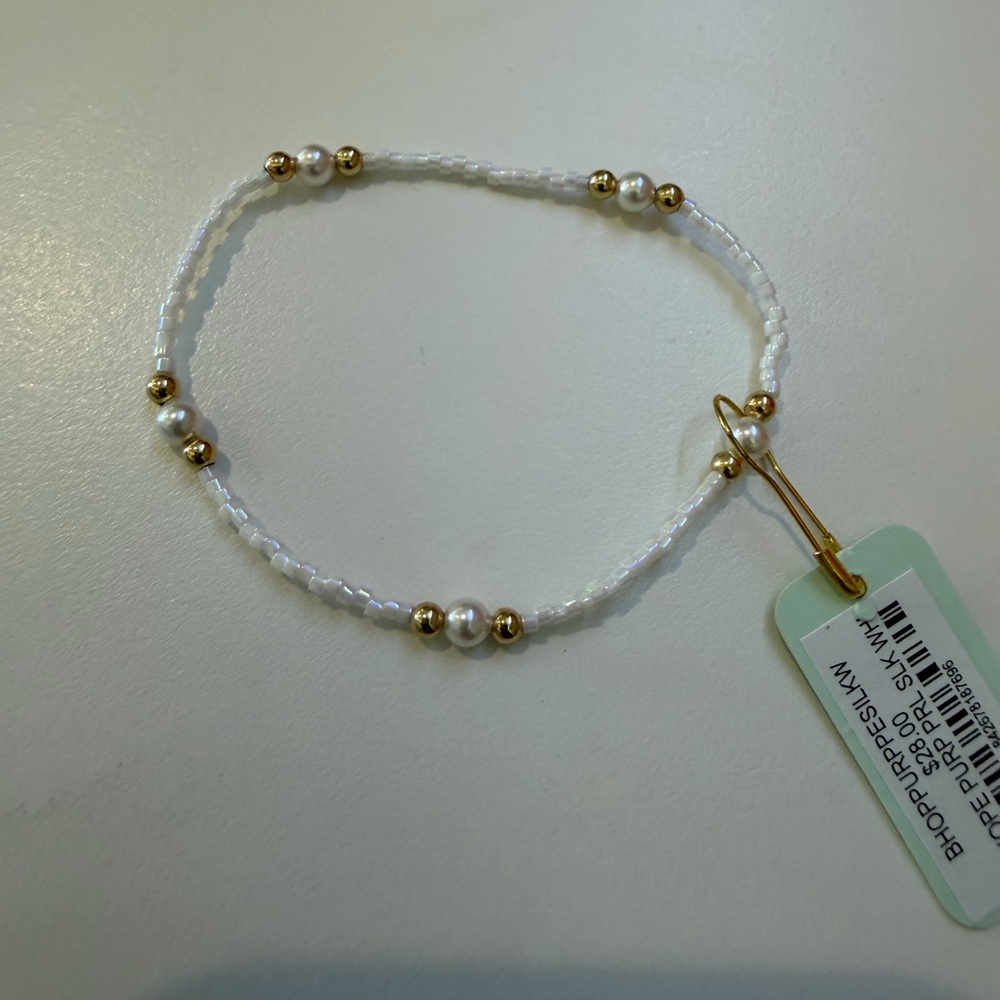 Enewton hope purp pearl slk white Delicate Beaded Bracelet with Gold Accents NWT